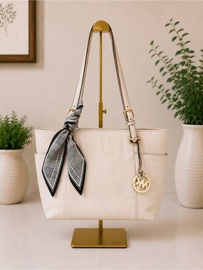 Michael Kors Textured Pebbled Leather Shoulder Bag in Off White